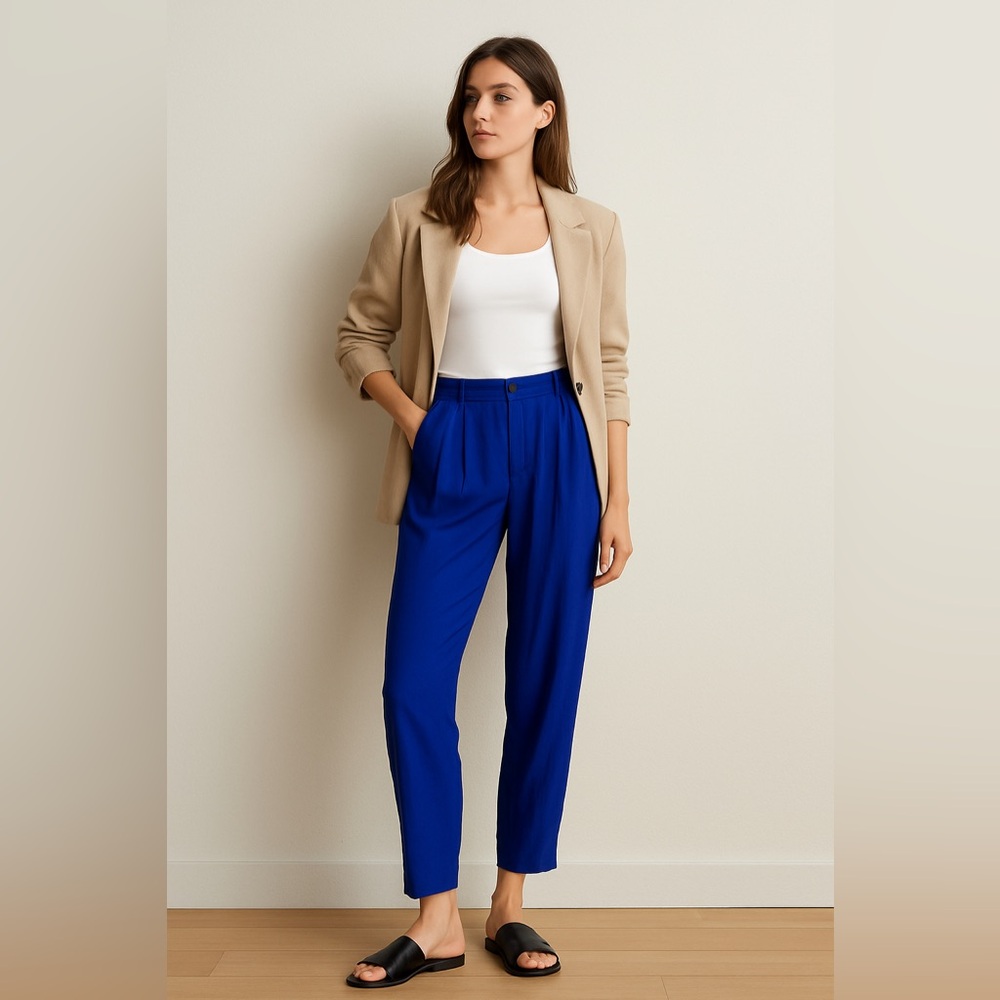 Kensie Cobalt Blue Pleated Ankle Pants | Minimalist Retro | Size 6